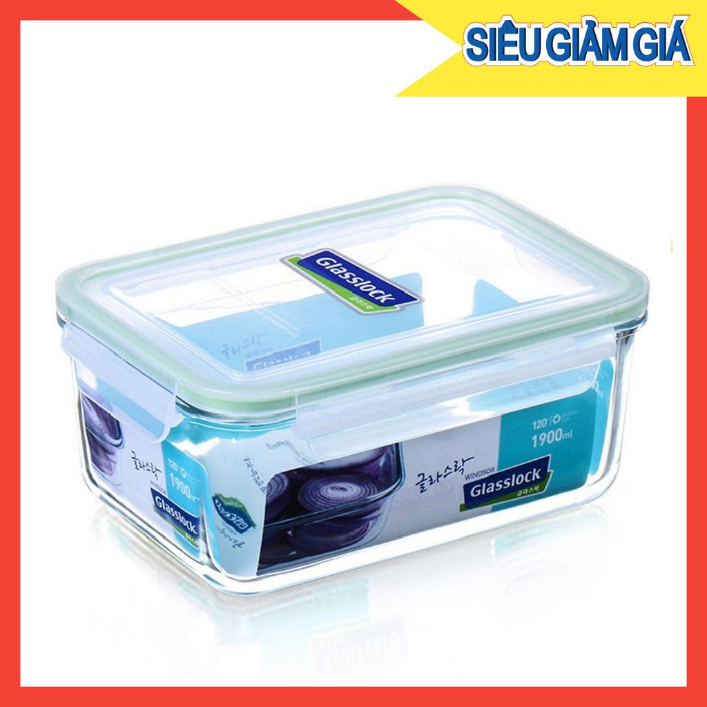 Hộp đựng cơm thủy tinh Glasslock 1900ml dùng được tròng lò vi sóng máy rửa bát