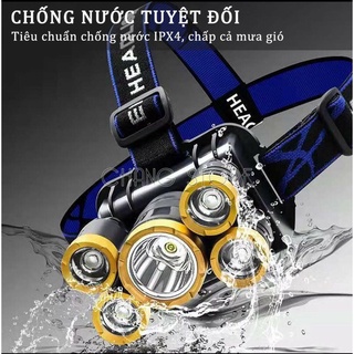 Đen bin đội đầu đeo trán siêu sáng 5 bóng LED ( BẢO HÀNH 6 THÁNG )