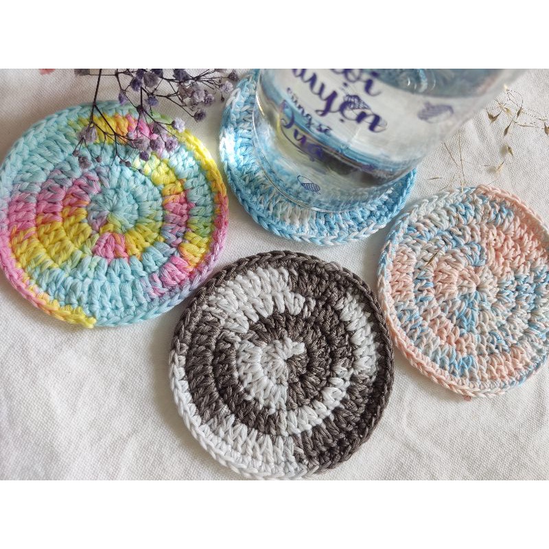 Đế lót cốc miếng lót ly thấm nước màu loang hình tròn handmade từ vải len màu loang cực dễ thương