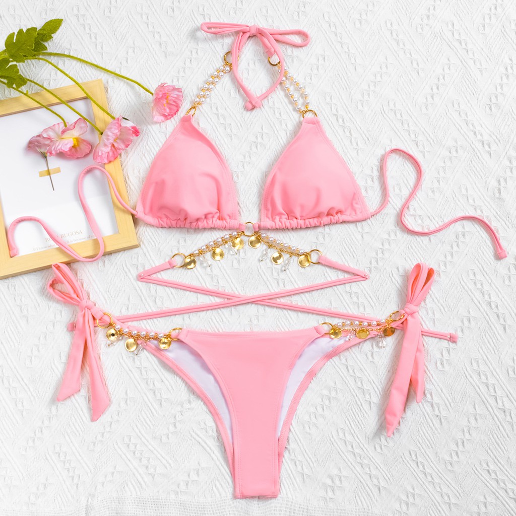 Bộ Bikini Màu Trơn Đính Đá Tua Rua Zms36 | BigBuy360 - bigbuy360.vn