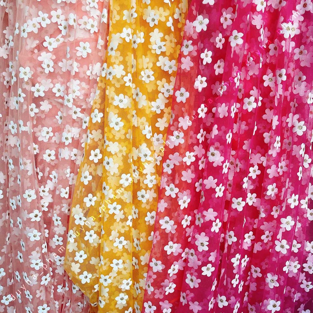 VẢI LƯỚI HOA MAI NHUỴ KIM TUYẾN XIN XẮN