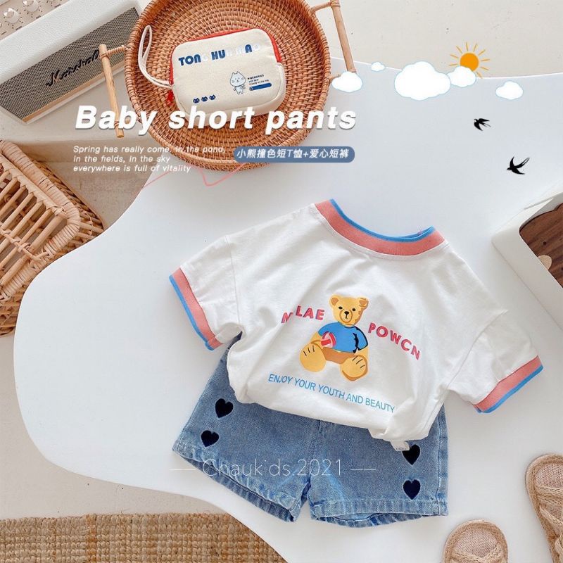 Set áo phông quần jean Chaukids beer cho bé