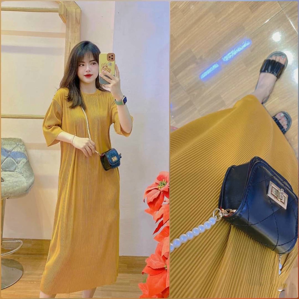 Váy bầu ngắn tay dập li nhỏ thời trang thiết kế công sở xinh xắn Mom and Baby M541