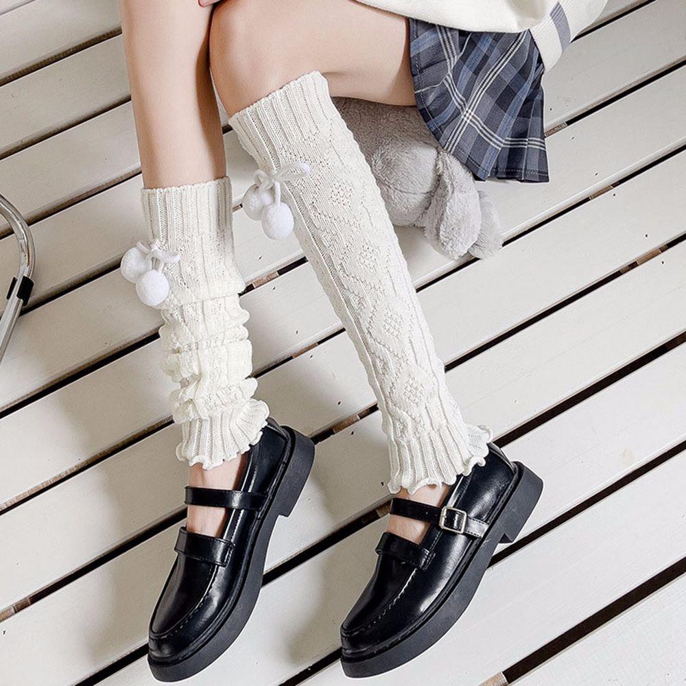 Mocho Vớ Len Dệt Kim Giữ Ấm Chân Phối Banh Lông Xoắn Phong Cách Lolita Nhật Bản Ngọt Ngào Mùa Thu Cho Nữ Cosplay