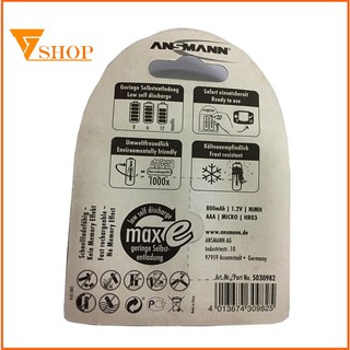 1 vỉ pin sạc AAA Ansmann 800mAh ( 1 vỉ 2 viên )