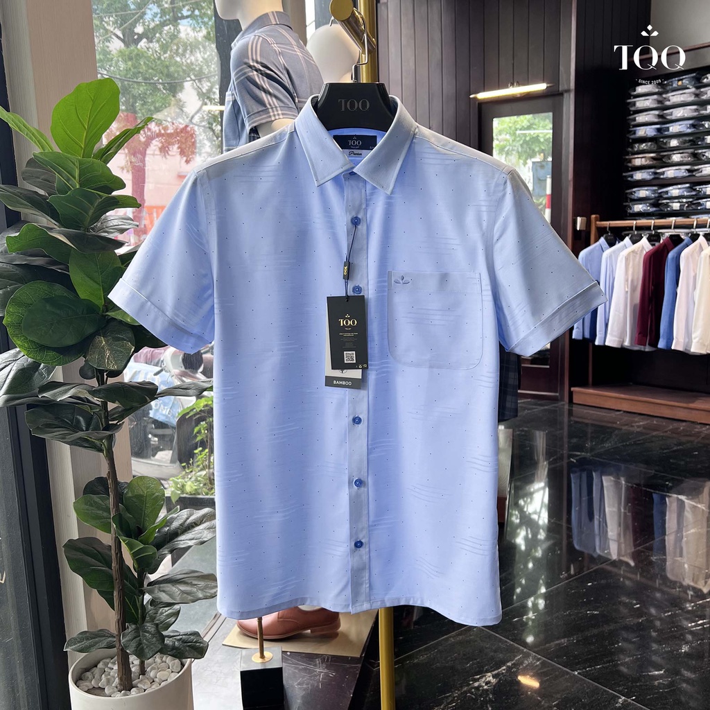 Áo sơ mi nam ngắn tay TQQ chất liệu bamboo không nhăn dáng Slimfit công sở H250CB vạt bằng có túi ngực