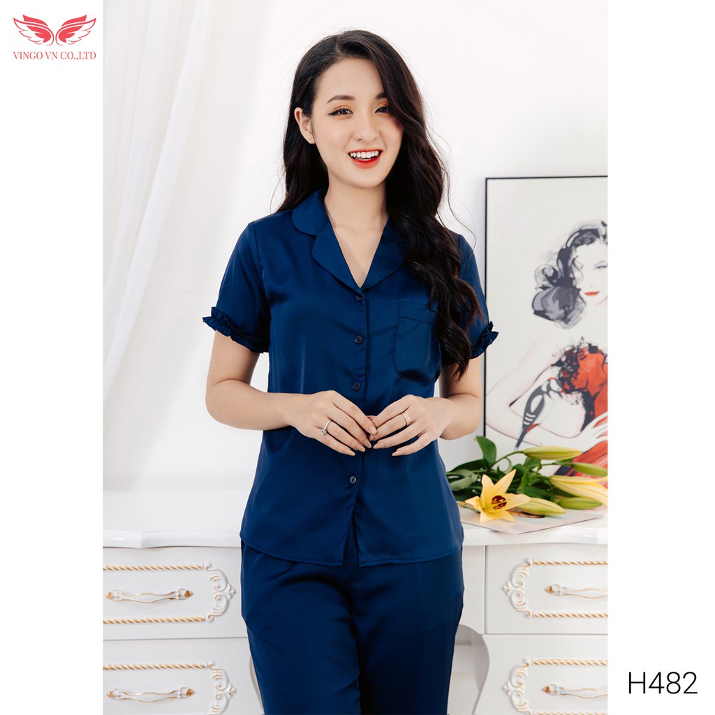 Bộ Đồ Mặc Nhà Pyjama Nữ VINGO Chất Liệu Lụa Pháp Trơn Cao Cấp Tay Cộc Quần Dài Thanh Lịch Hiện Đại H482 VNGO | BigBuy360 - bigbuy360.vn