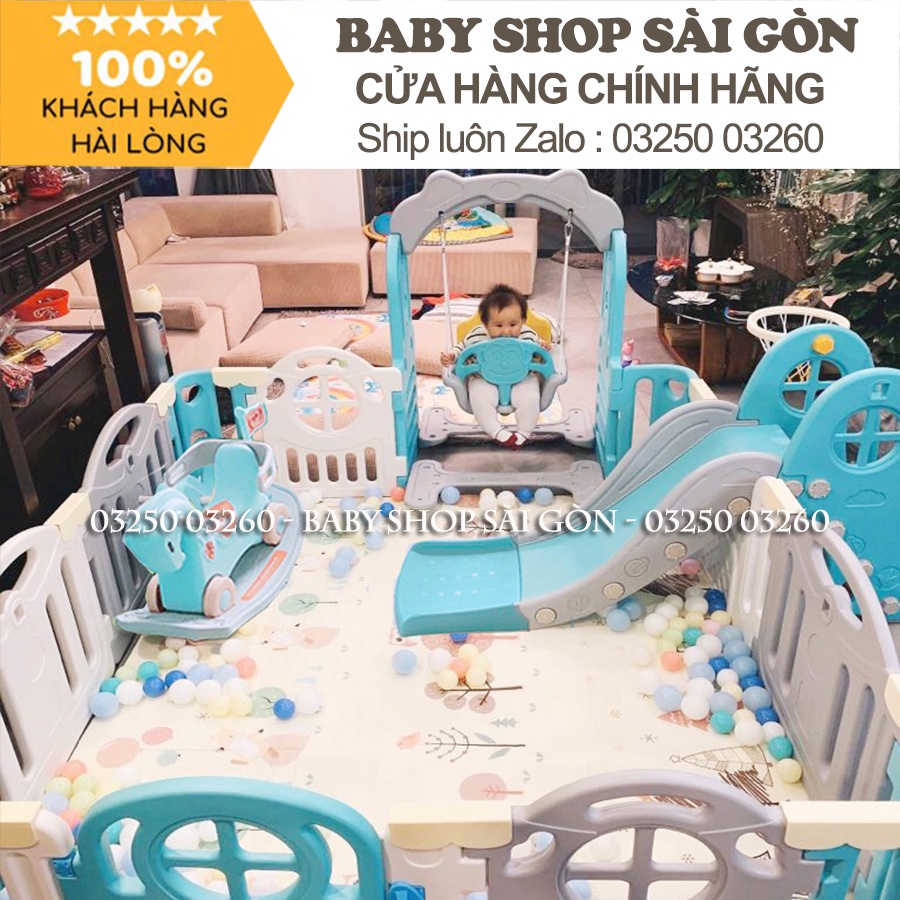 Quây cũi nhựa set FULL cầu trượt, xích đu , ngựa, bóng rổ Hàn Quốc Newber Kitty bo góc 9 chi tiết