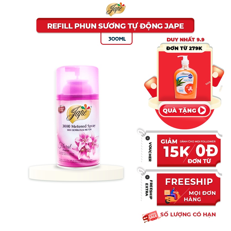 Nước Hoa Xịt Phòng Hương Floral Jape Thơm Mát Dịu Nhẹ - Bình Refill (Lõi Thay Thế Máy Xịt Phòng) - 300ml