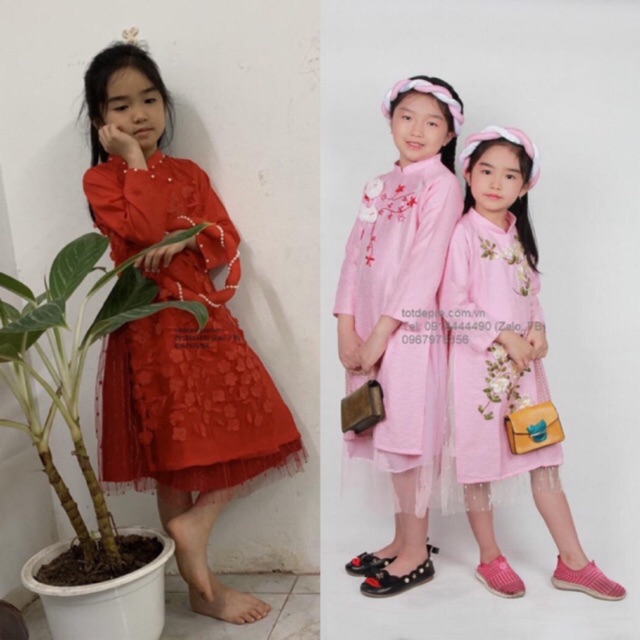Áo dài đẹp cho bé gái kiểu áo dài cách tân hàng đẹp size 1- 16 tuổi