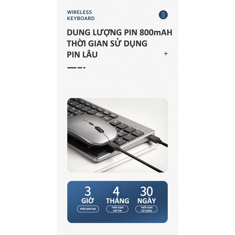 Bộ bàn phím siêu mỏng và chuột không dây KB-194 GOIIOG sử dụng BLUETOOTH và công nghệ không dây 2.4GHz kết nối mạnh - VL