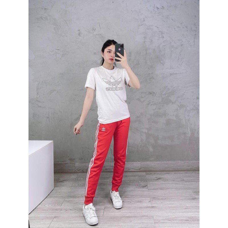 ⚡️FREE SHIP⚡️ Quần nỉ Adidas Cuffed Track Pants màu đỏ sọc trắng XUẤT DƯ FULL TEM TAG