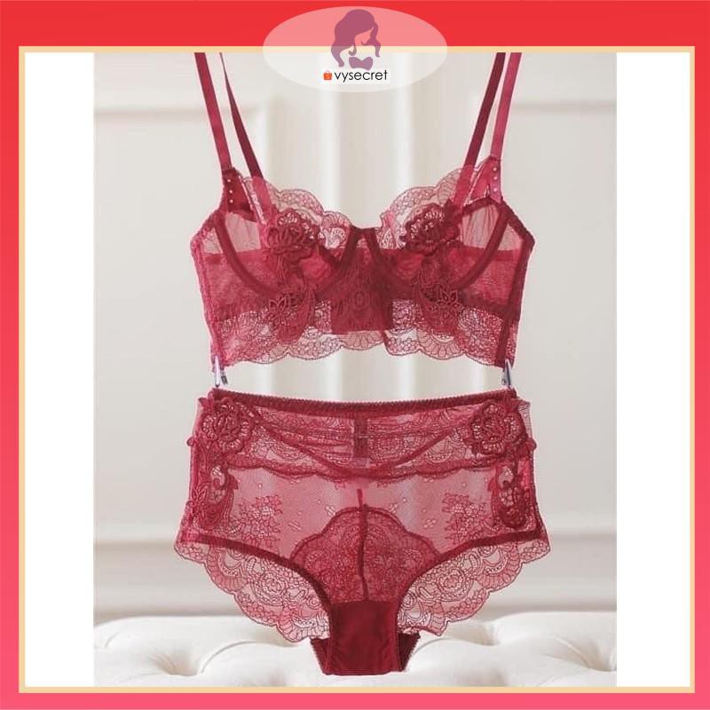 BỘ ÁO LÓT REN CAO CẤP 🔥KÈM QUÀ TẶNG 🔥 Bộ lót charm hoa hồng có gọng không mút đệm,ôm ngực nâng ngực cực đỉnh. | BigBuy360 - bigbuy360.vn