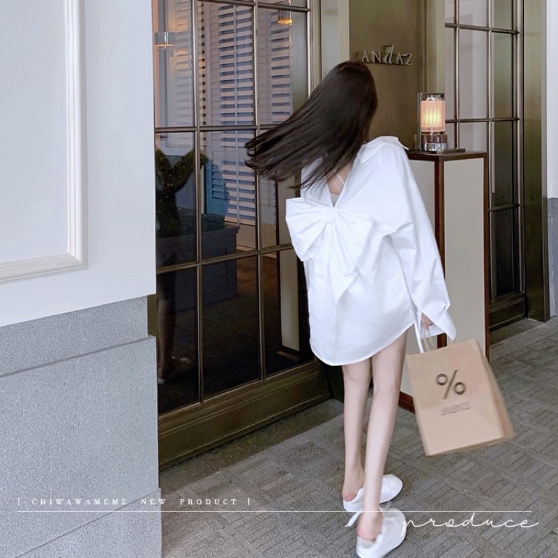 ÁO SƠ MI OVERSIZE NƠ LƯNG TIỂU THƯ ULZZANG