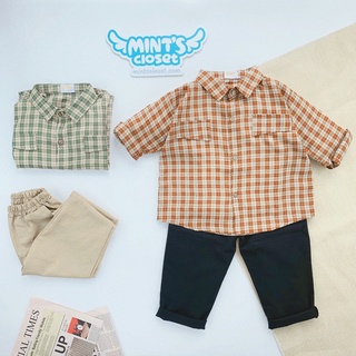 Set áo sơ mi tay dài sọc caro quần lưng thun bé trai size 1 2 3 4 5 6 tuổi MINTSCLOSET Mint's Closet - TD4075