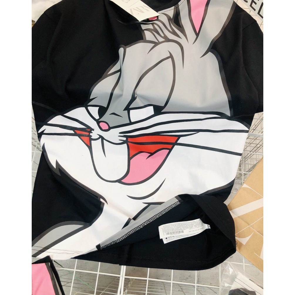 Áo thun nữ ngắn tay cổ tròn in hình mèo Garfield, chó Snoopy và thỏ Bunny