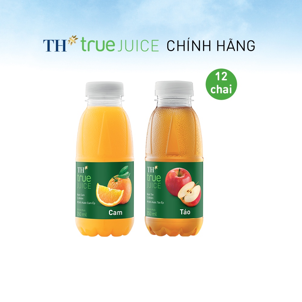 12 Chai nước táo và nước cam tự nhiên TH true Juice 350ml (350ml x12)