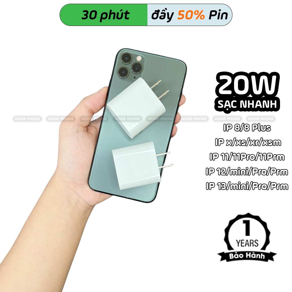 Củ sạc nhanh ip/tablet táo 20w PD Type c,Cục sạc 20w dùng cho IP8/11/11 pro max/12/12 pro max 13 foxconn