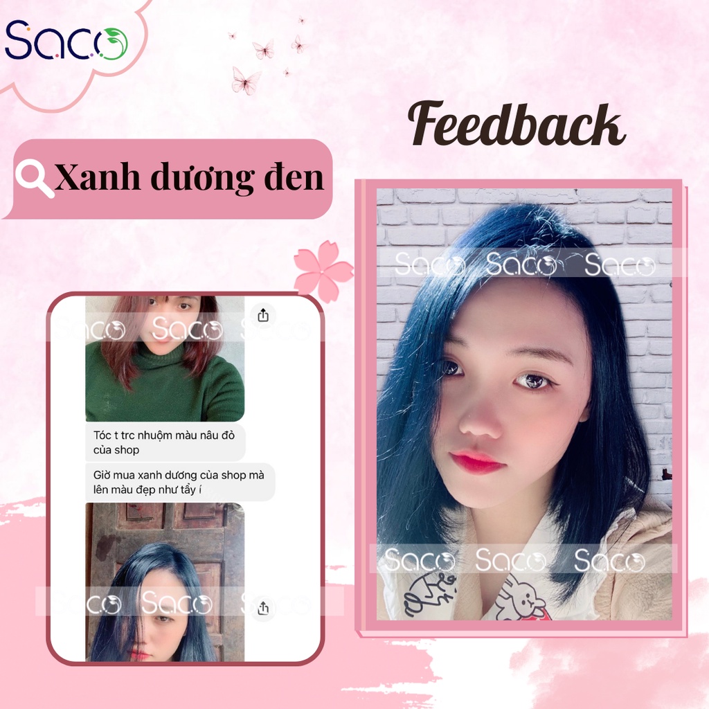 Thuốc nhuộm tóc organic Saco màu Xanh Đen lên màu từ nền đen, không cần tẩy hay nâng tone chai 400ml