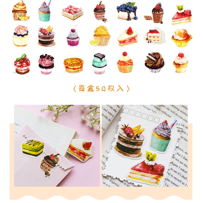 Hộp 50 miếng sticker mẫu cái bánh cupcake kem xinh xắn