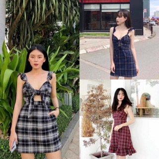 ĐẦM 2 DÂY CARO ĐỘC LẠ - ĐẦM LUCIA DRESS ( ẢNH THẬT 100%)