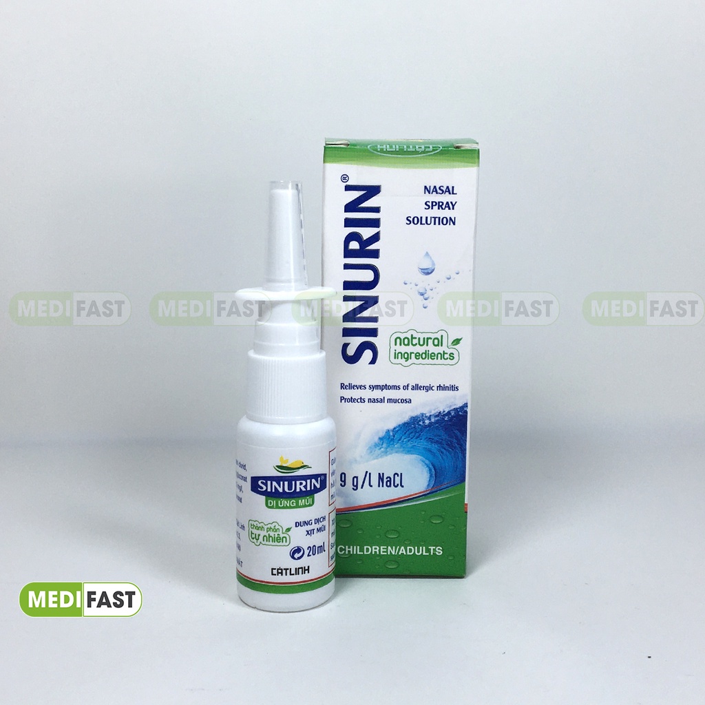 Xịt thông mũi Sinurin chai 20ml giảm ngạt mũi xoang, dị ứng thời tiết của dược Cát Linh từ muối biển ưu trương