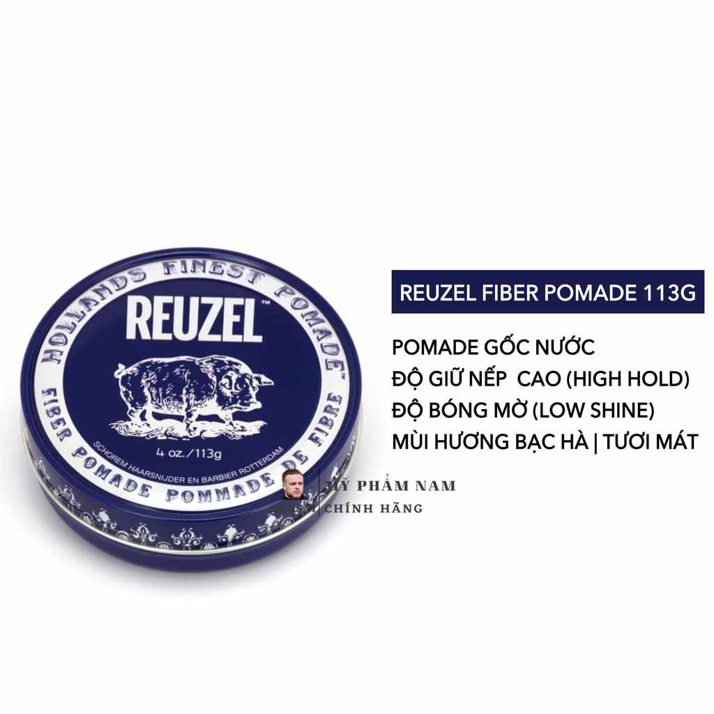 Sáp vuốt tóc Reuzel Fiber Pomade, Pomade Reuzel heo xanh dương 113g