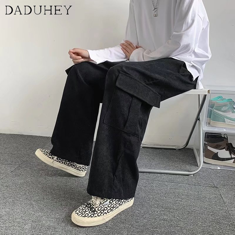 Quần dài thể thao thẳng dáng rộng nhung tăm thời trang hợp xu hướng phong cách Hồng Kông mùa thu 2022 đa năng cho nam