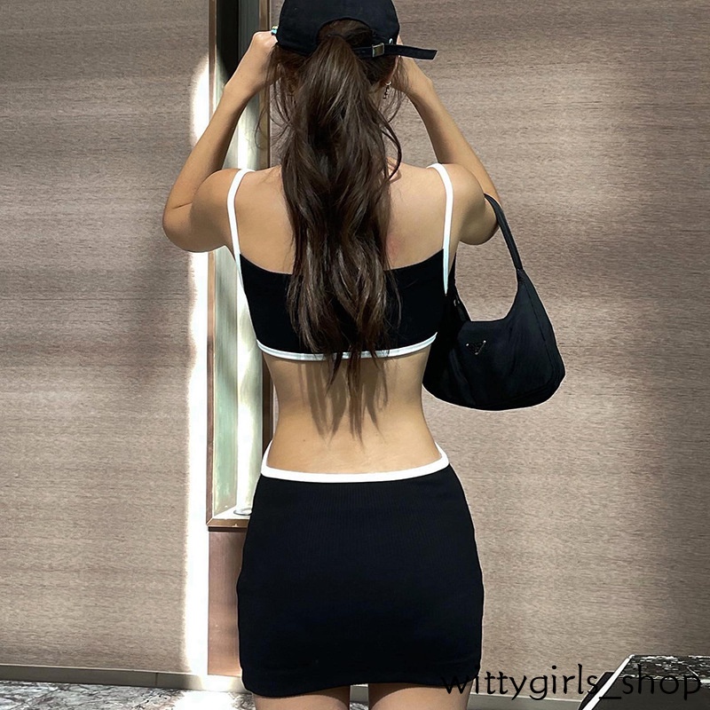 Đầm Ôm Sát Nách Hở Lưng Màu Sắc Tương Phản Cho Nữ