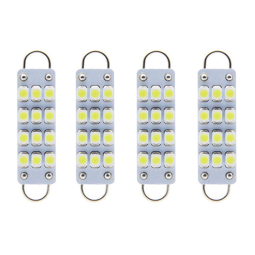 4 Bóng Đèn LED Xe Hơi Ánh Sáng Trắng 44MM 3528 12SMD 12SMD