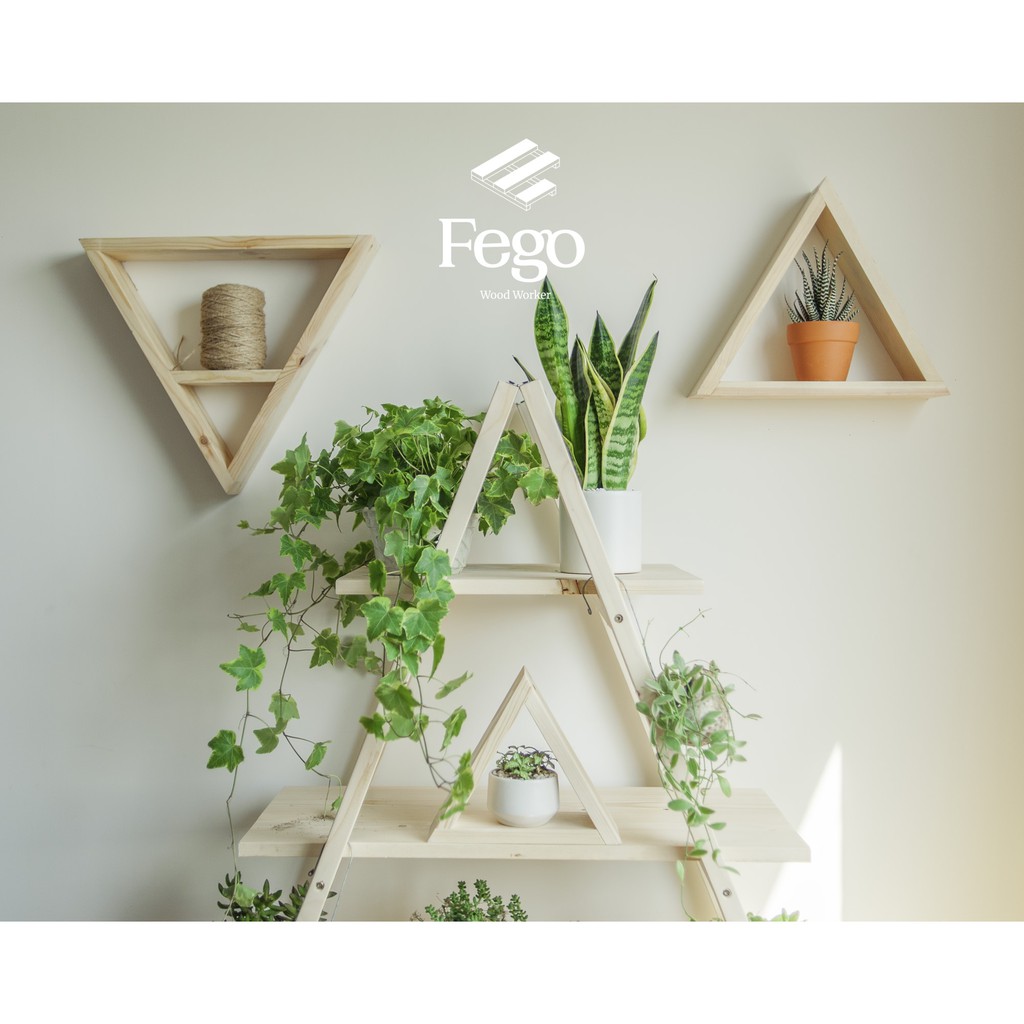 Kệ 2 thang tam giác/ Kệ gỗ thông Decor Fego, để cây, trang trí nhà cửa