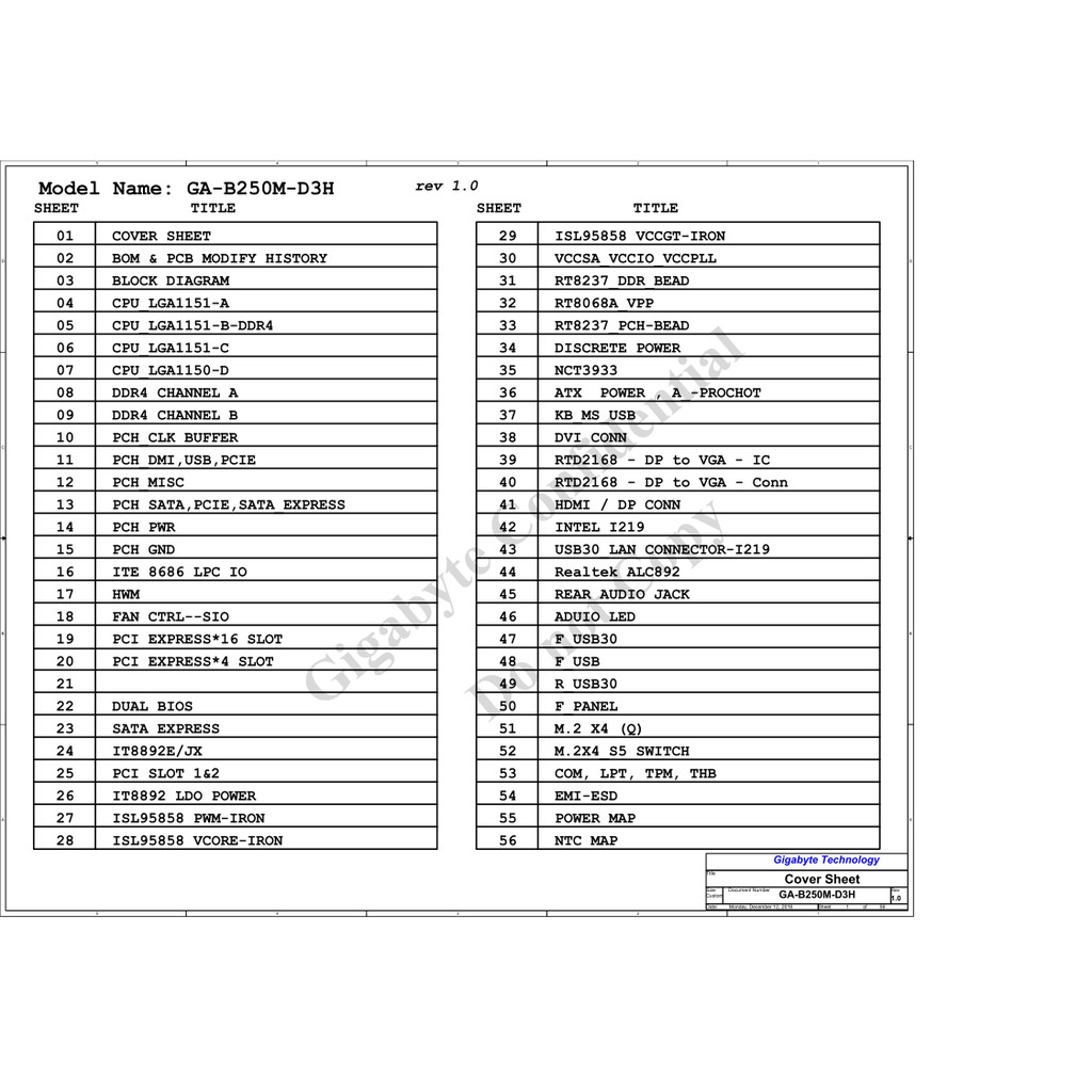 Sơ đồ và Boardview main Gigabyte B250M-D3h B250M D3H rev 1.0
