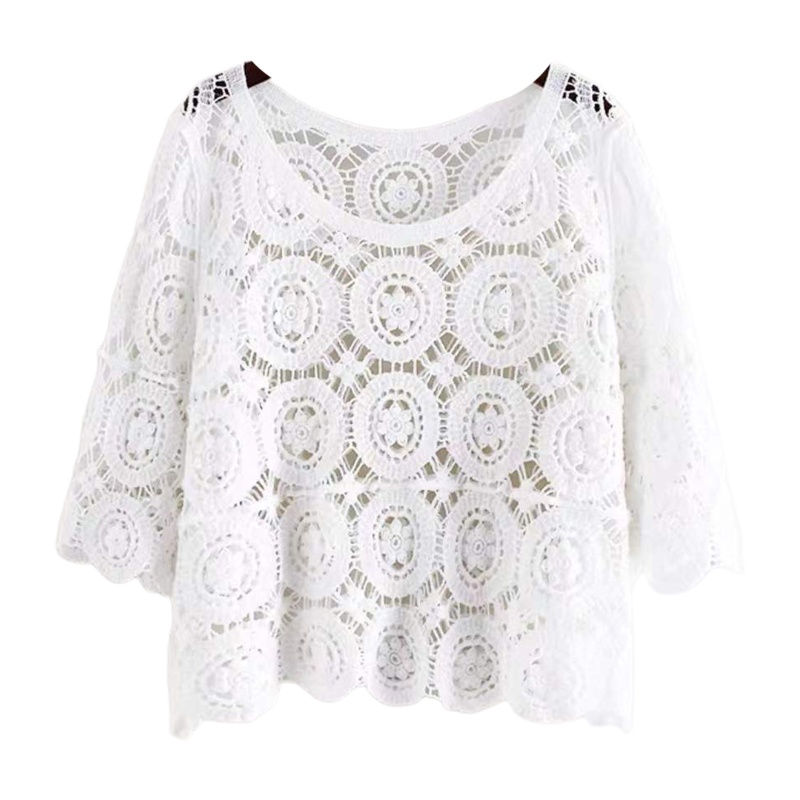 Áo Thun Đan Len Tay Lỡ 3 / 4 Phong Cách Boho Thời Trang Cho Nữ