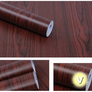 10m Giấy dán tường Giả Vân Gỗ nâu đậm sẵn keo khổ rộng 45cm