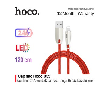 Cáp sạc nhanh tự ngắt hoco u35 dài 1m2 cổng lightning 5v-2.4a - siêu bền - led báo điện