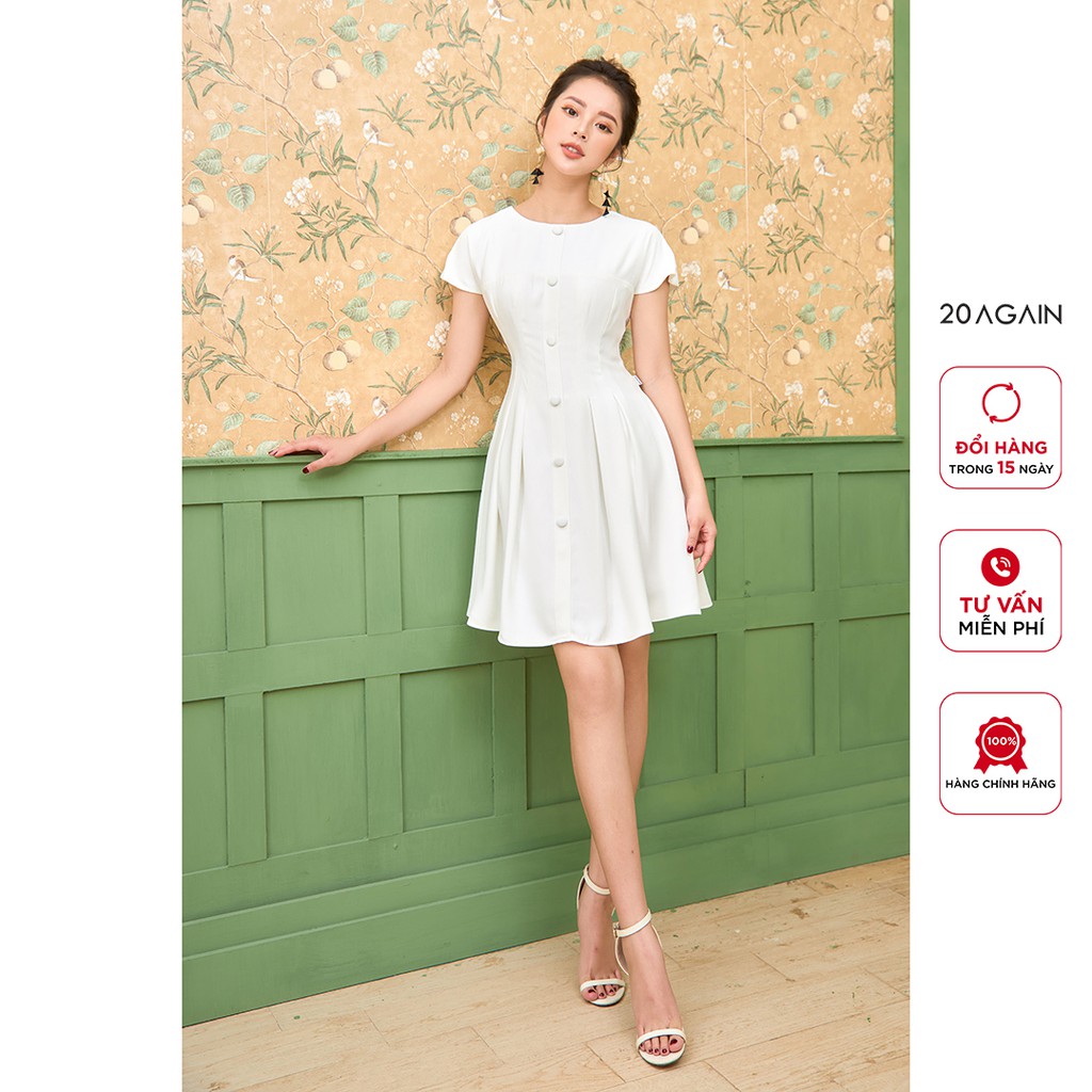 Đầm Xòe Xếp Ly Thân Dưới 20AGAIN DEA1493 hàng cúc giữa điệu đà