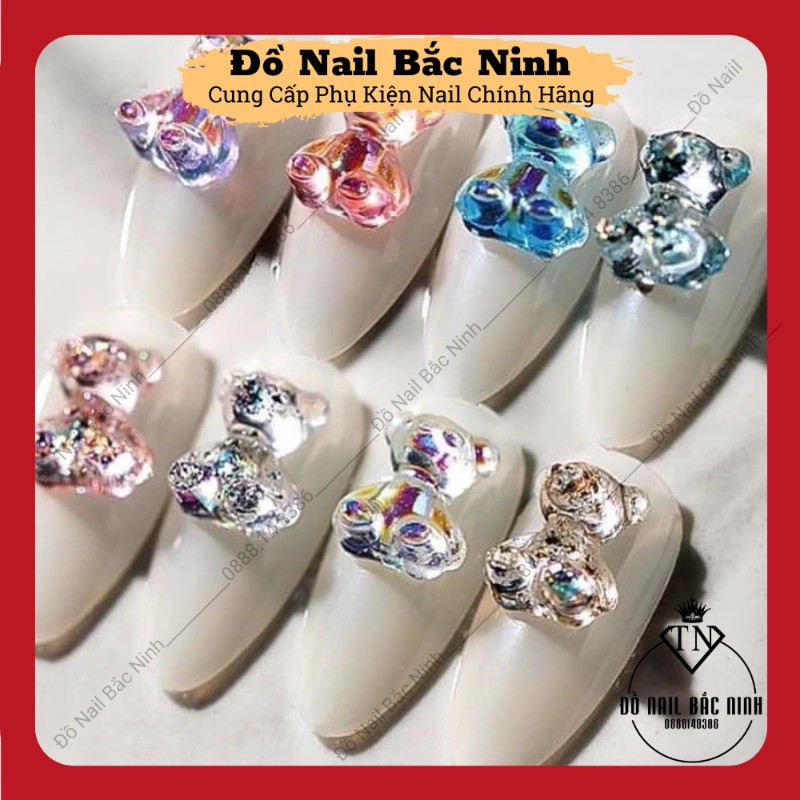 Charm Gấu Nail Thủy Tinh Trong Suốt Đính Móng Cực Xinh