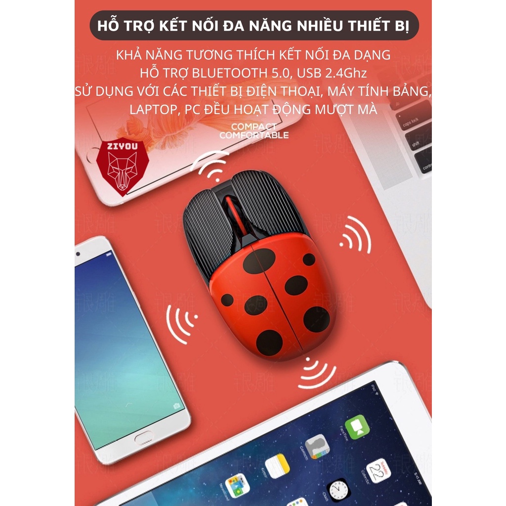 Chuột Không Dây Bluetooth Ziyou A10 Hình Cute Pin Tự Sạc Dùng Cực Lâu, Văn Phòng & Game cho laptop MCBook PC Tablet PAD