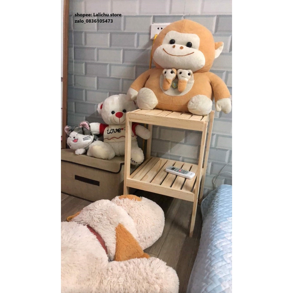 combo kệ gỗ 2 tầng cỡ lớn và tab gỗ decor gỗ tự nhiên