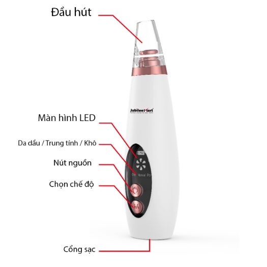 Máy hút mụn đầu đen - Hút mụn cám - Dụng cụ làm sạch lỗ chân lông, 6 đầu hút siêu mạnh, loại bỏ mụn đầu đen và bã nhờn