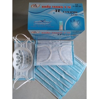 combo 1 HỘP KHẨU TRANG Y TẾ 4 LỚP GIẤY LỌC KHÁNG KHUẨN CAO CẤP NAM ANH 4U và 1 khung đệm silicon tạo độ phồng