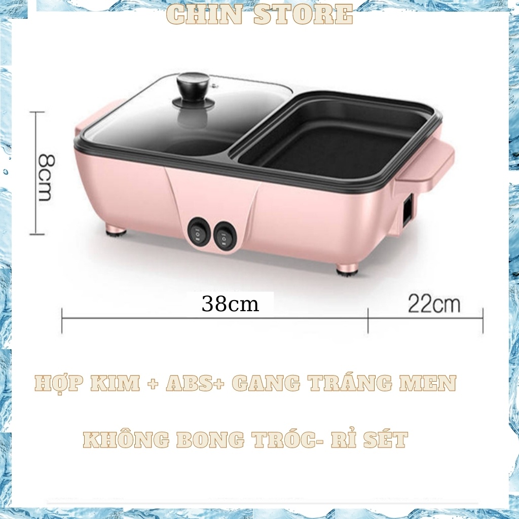 Bếp nướng lẩu, bếp nướng điện 2 in 1 mini đa năng HÀN QUỐC cách điện, cách nhiệt, chín nhanh 34.5*22*8 cm