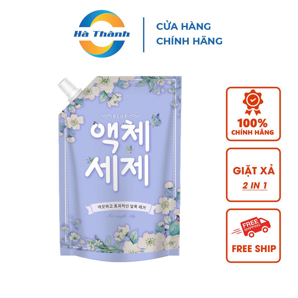 [Freeship] Nước Giặt Blue Hàn Quốc túi 2kg Hương Nước Hoa, Thảo Mộc - Giặt xả 2 trong 1 - An toàn mọi loại da