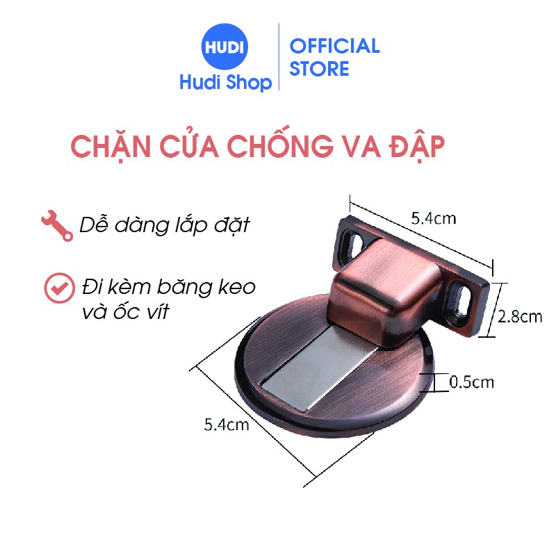 Chặn Cửa Chống Va Đập, Hút Nam Châm Dán Sàn bằng kẽm chống rỉ thông minh - kèm miếng dán và ốc vít HUDISHOP GD306