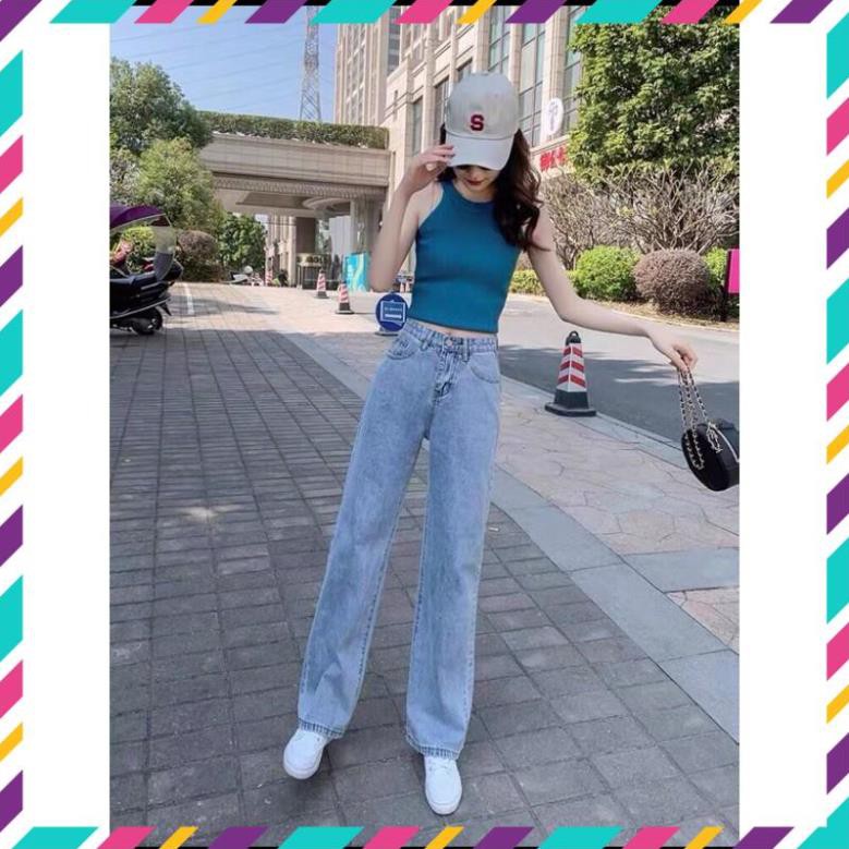 Quần jean bò ống rộng quần jean bò ống suông jeans nữ cạp cao hot 2021