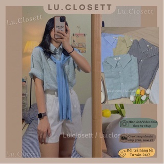 Áo sơ mi kẻ cộc tay chất xốp form rộng ulzzang lu.closett