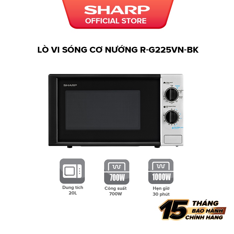 [Mã ELBAU10 giảm 10% đơn 500K]Lò Vi Sóng Cơ Sharp R-G225VN-BK 900W