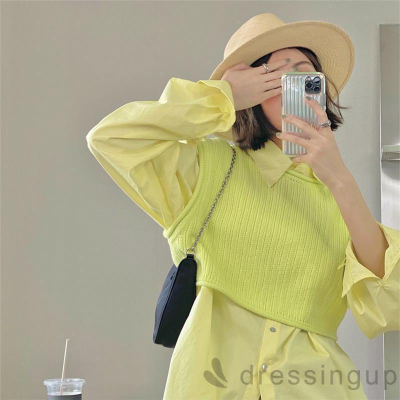 Áo Croptop Dệt Kim Không Tay Màu Sắc Đơn Giản Cho Nữ