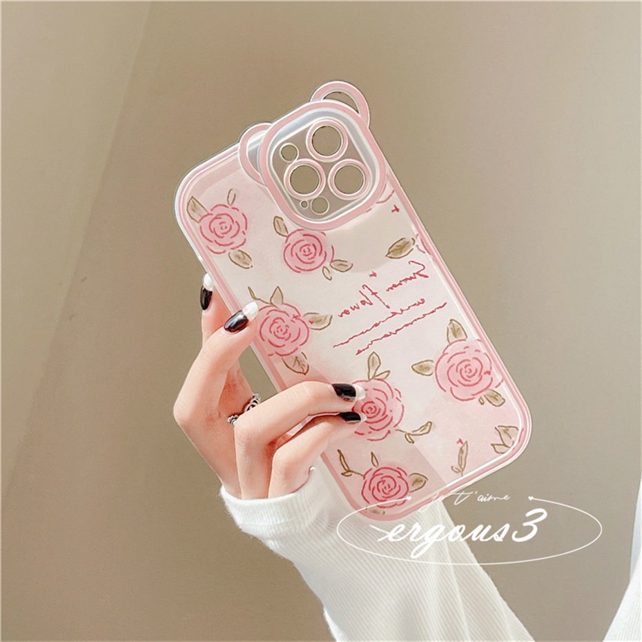 Ốp Điện Thoại Mềm Họa Tiết Hoa Hồng / Gấu Cho iPhone 14 13 12 11 Pro Max SE2020 X XR Xs Max 7 8 6 6s Plus