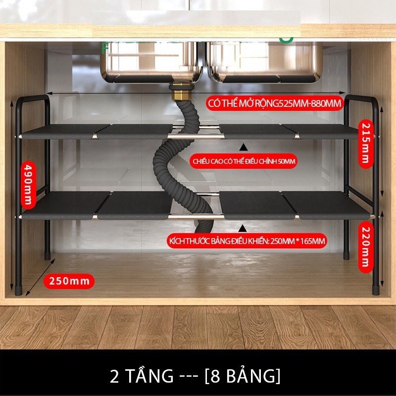 Kệ gầm bồn rửa, bếp PiHouse chất liệu thép không gỉ, sơn tĩnh điện bền bỉ vững chắc